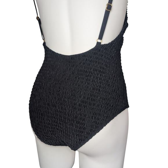 Mosmann Australia Smocked Textured One Piece Swimsuit in Black, Size Large - Picture 6 of 8